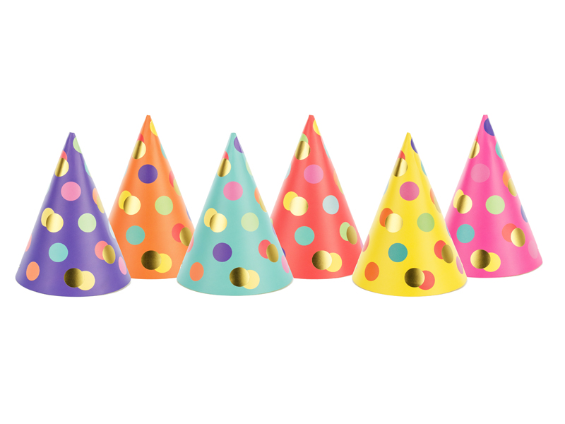 Party hats - Assorted colors 6pcs