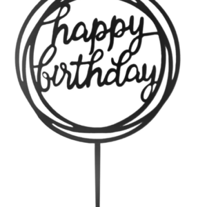 Happy Birthday cake topper round black