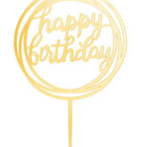 Happy Birthday cake topper round gold