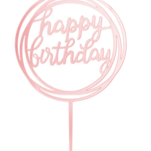 Happy Birthday cake topper round mirror rosegold