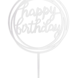Happy Birthday cake topper round mirror silver