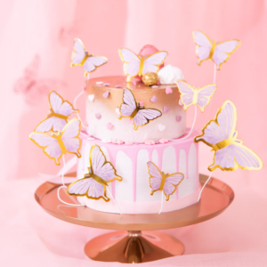 Purple and gold butterfly cake toppers 10pcs
