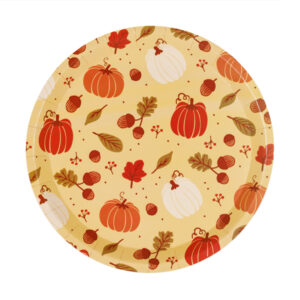 Paper plates Pumpkins and acorns, 23 cm, orange