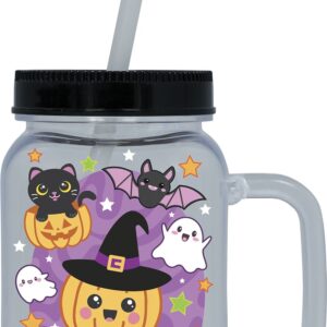 Happy halloween jug with straw, pvc, 14 cm